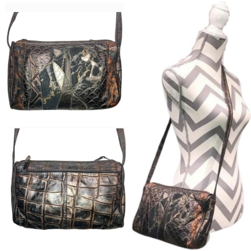 Vintage Patchwork Leopard Face And Alligator Prin… - image 1